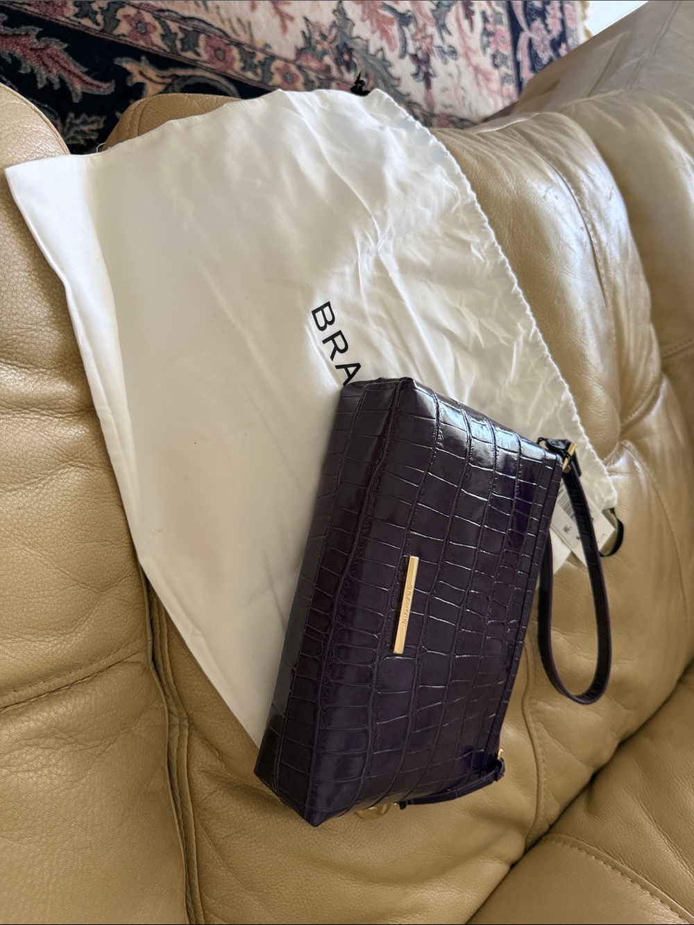 Brahmin Deep Purple Croc-Embossed Leather Wristlet with Gold Plate - Picture 4 of 4